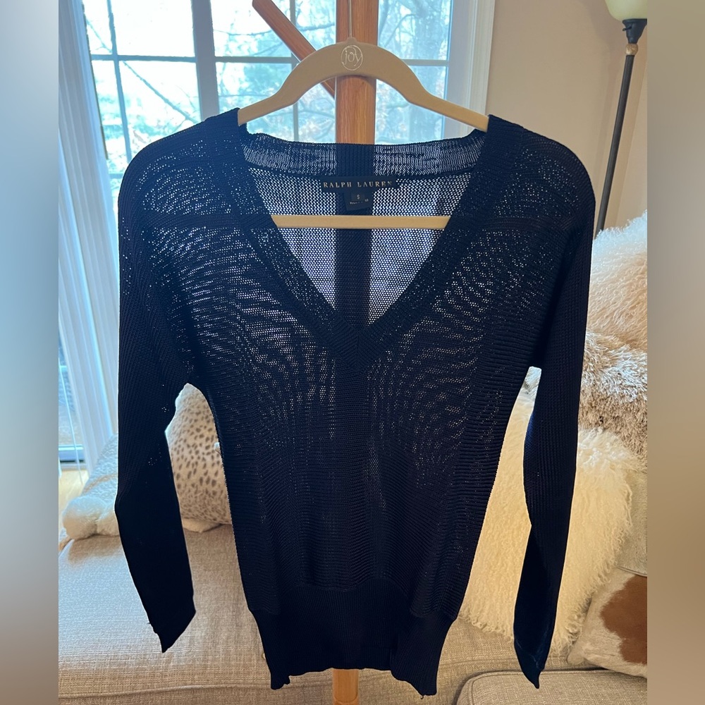 RALPH LAUREN - NAVY BLUE V NECK SWEATER SIZE SMALL
